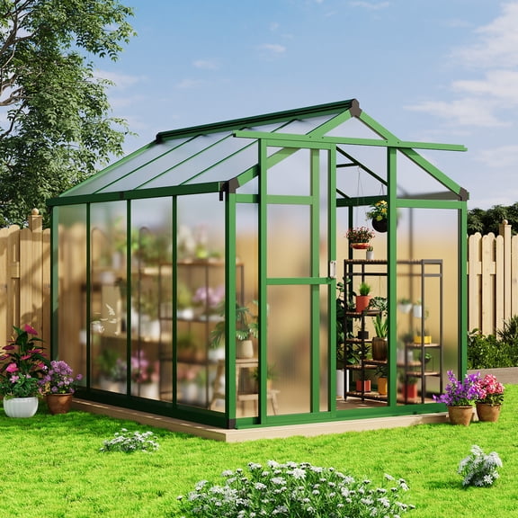 CazToi 6x8 FT Walk-in Greenhouse for Outdoors Polycarbonate Panels Aluminum Frame & Roof Vent