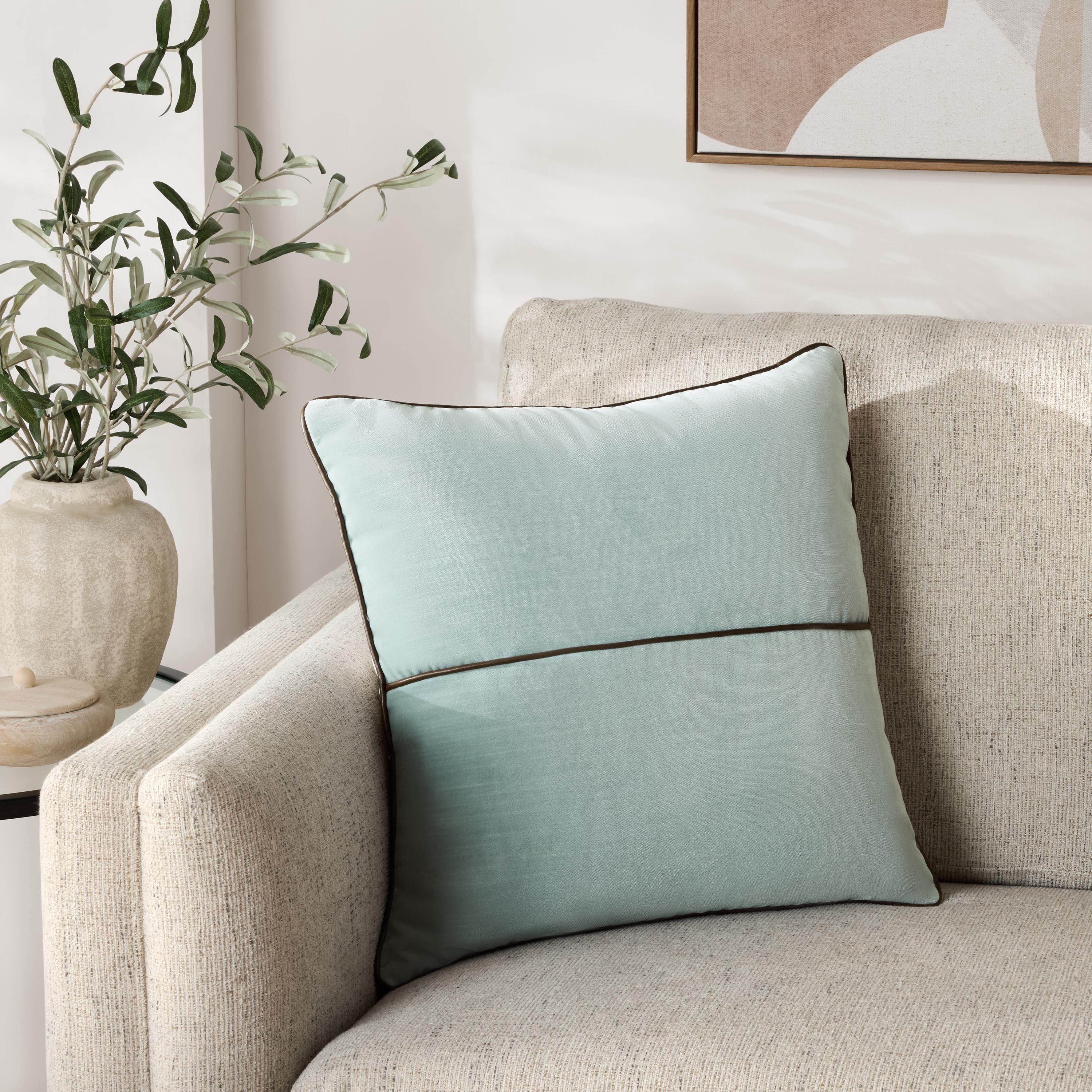 Mainstays 18" x 18" Green River Velvet With Faux Leather Trim Polyester Decorative Pillow Cover