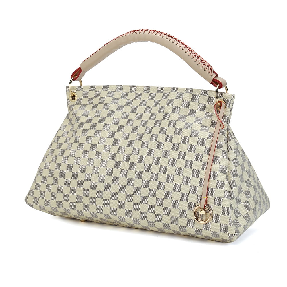 Checkered Tote Shoulder Bag Crossbody Bags for Women PU Vegan Leather