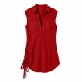 thumbnail image 4 of Miluxas Women's Sleeveless Collared Mini Dress V Neck Ruched Side Drawstring Shirt Dress Summer Striped Textured Casual Outfits Red, 4 of 8