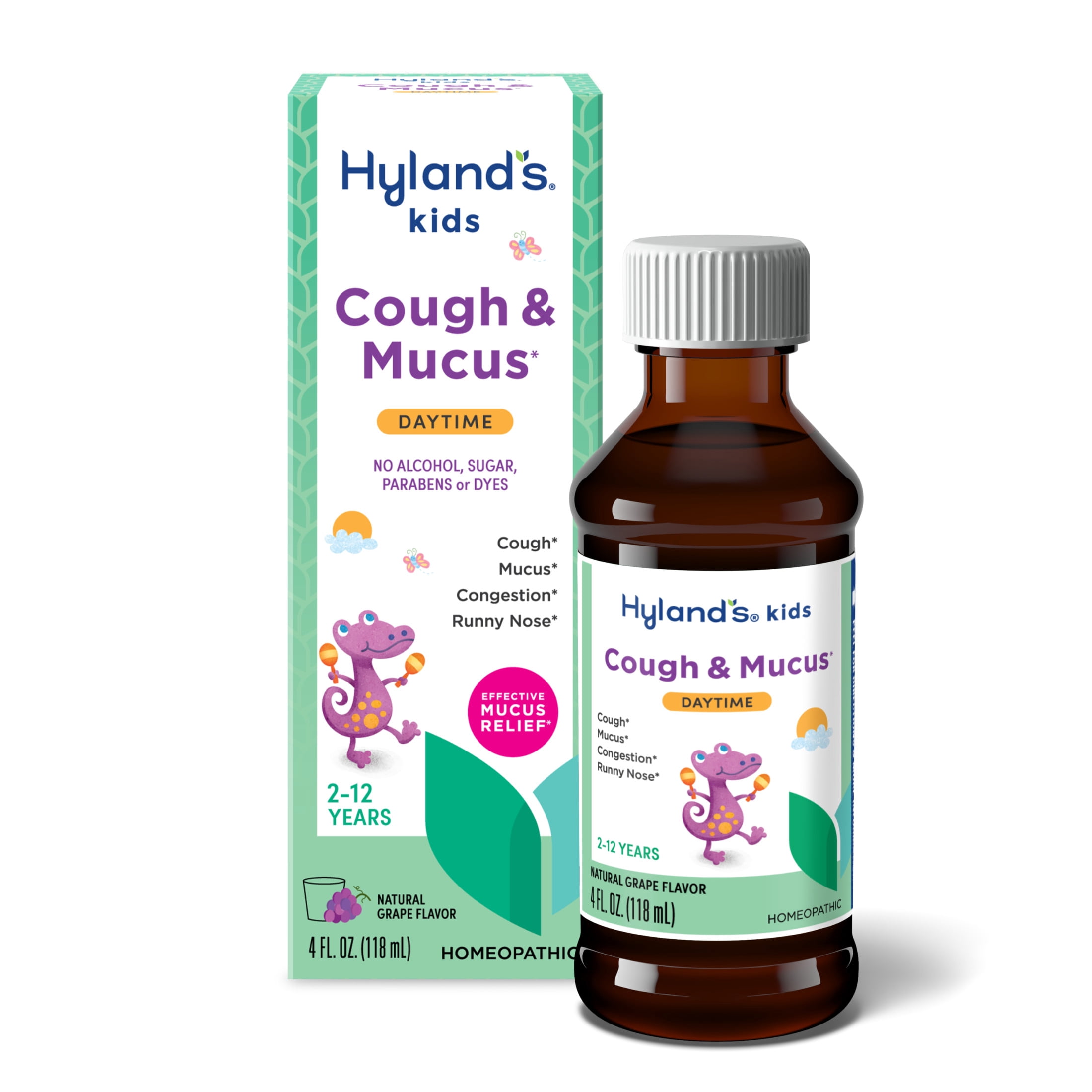 (3 pack) Hyland's Kids Cough & Mucus, Ages 2-12, Daytime, Grape, 4 fl oz
