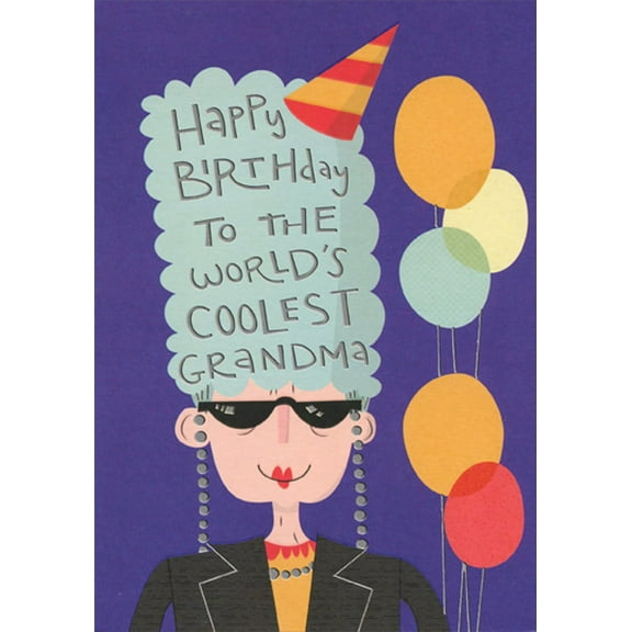 Designer Greetings Coolest Grandma Big Hair Juvenile Grandma Birthday Card and Stickers from Kid / Child
