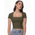 thumbnail image 2 of Women's Square Neck Tops Short Sleeve Crop Tops Workout Summer Clothes Casual Slim Fit T-Shirts, 2 of 6