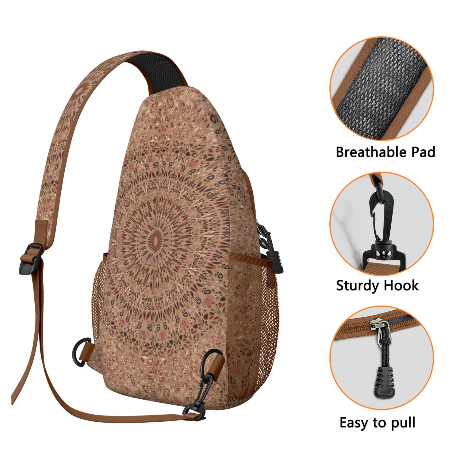 Folk Style Mandala Sling Bag Vintage Traditional Artistic Spiritual Chest Pack Versatile Wear for Biking, Traveling, Daily Commuting