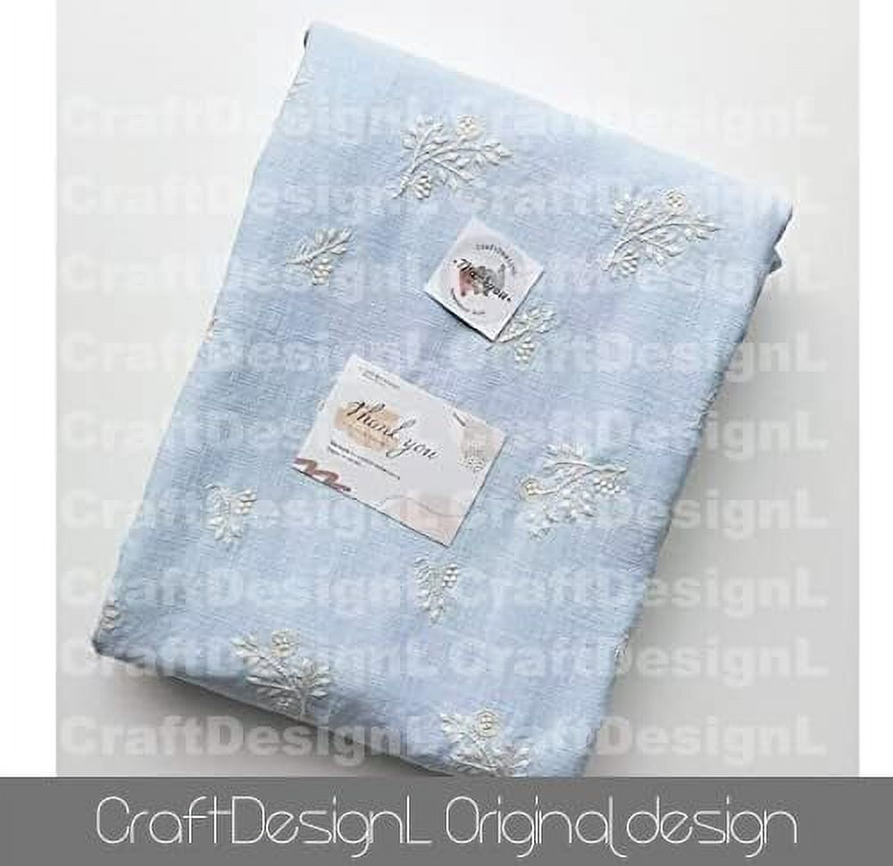 CraftDesignL Floral Cotton Embroidered Fabric, Japanese Embroidered Quilting Fabric - Blue