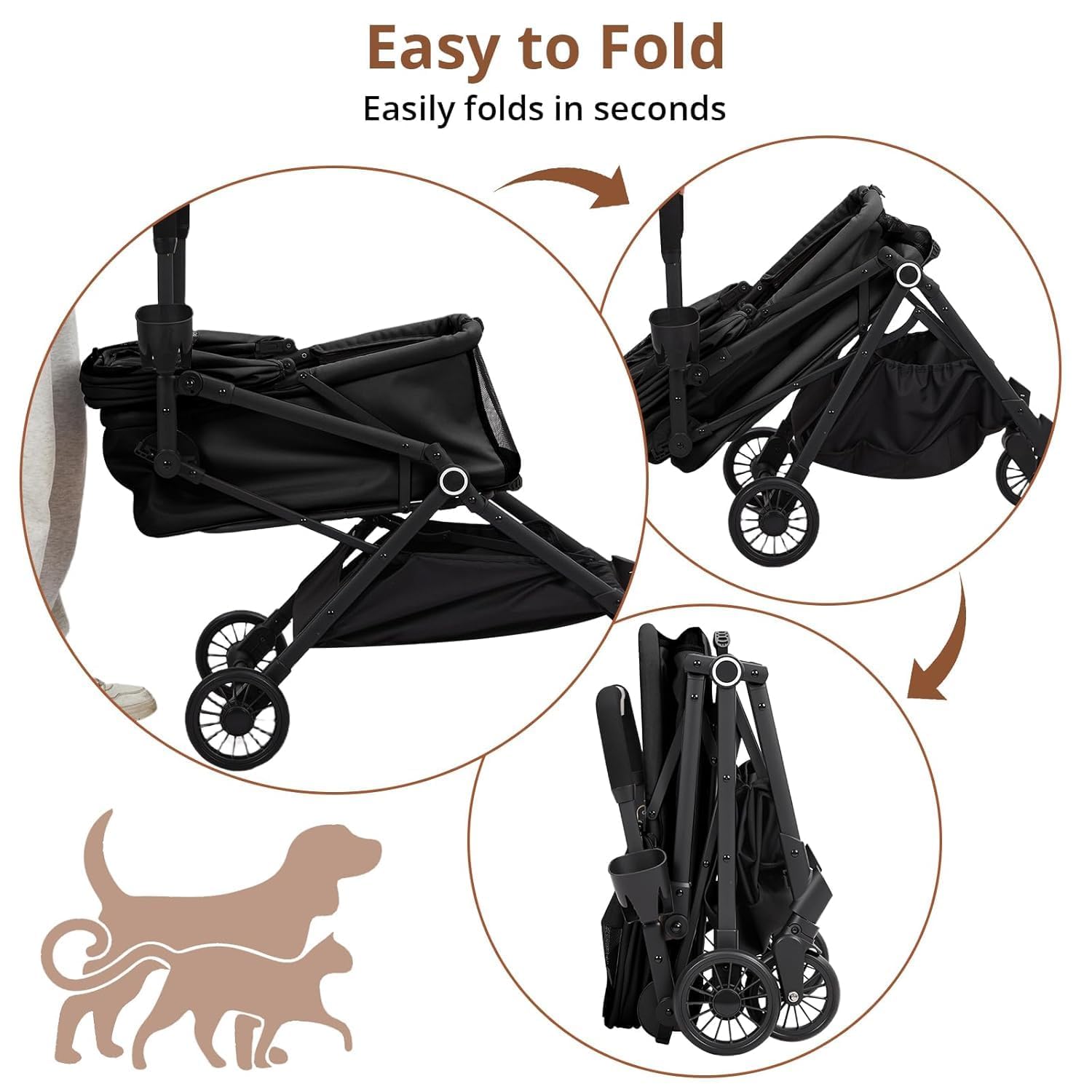 Historyli Dog Stroller-4-Wheel Lightweight Foldable Pet Stroller-50 LBS Capacity,360-Degree Swivel Front Wheels & Foot Brake,Portable Pet Carrier for Small Medium Dogs Cats Puppy