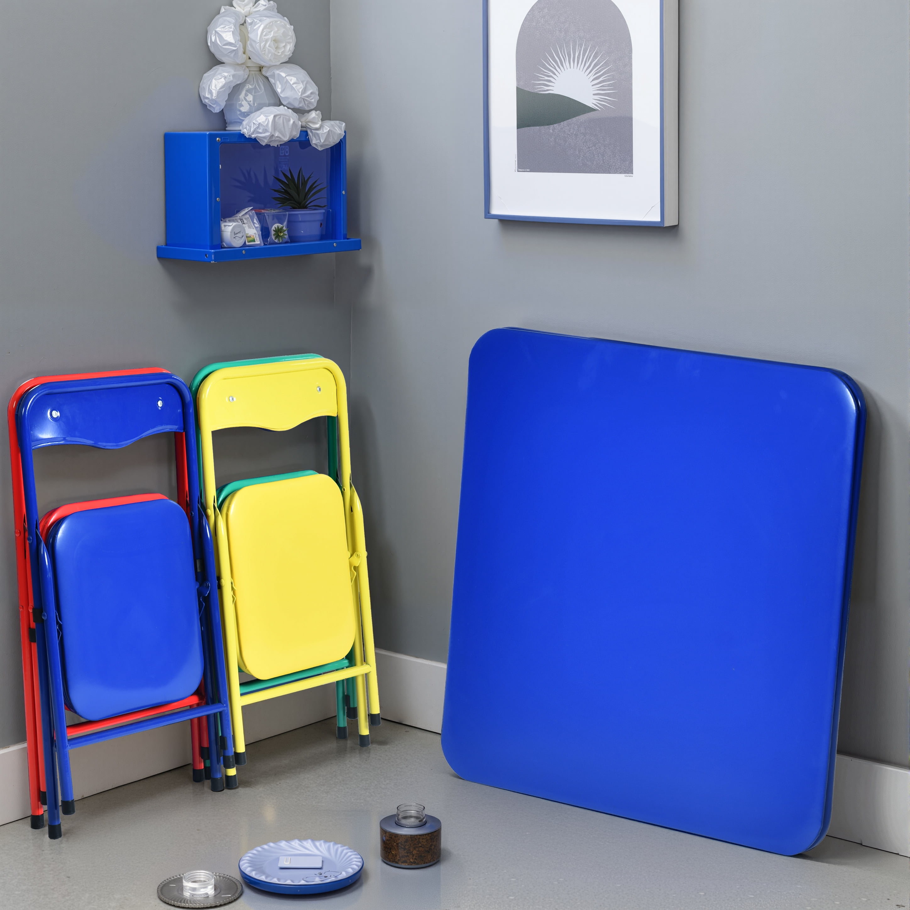 Homy Casa 5-Piece Kids Table and Chairs Set, Folding Activity Table, Toddler Preschool Furniture