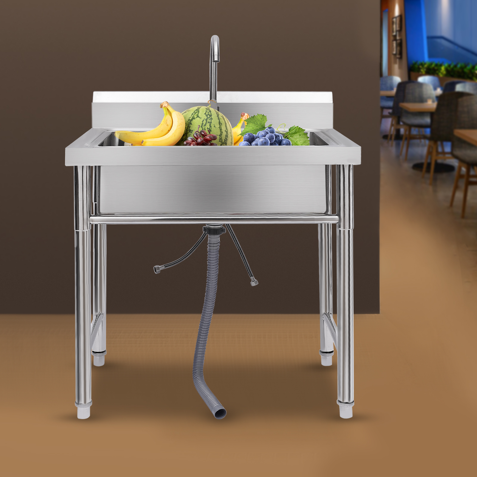 Modern Stainless Steel Utility Sink Single Bowl Free Standing Kitchen Sink Farmhouse for Home, Restaurant
