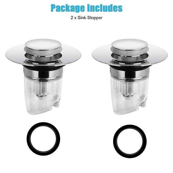 SkyAuks 2pcs Universal Bathroom Sink Stopper,1.33-1.57” Pop Up Sink Drain Strainer with Basket, Kitchen Sink Stopper Bathtub Sink Drain Strainer Plug, Anti Clogging Sink Drain Filter with Hair Catcher
