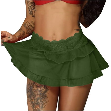 Mrat Elegant Skirt Women s High Waist Solid Color Mesh Skirt Lingerie Panties Plus Size Skirts for Curvy Women S-39 Green S