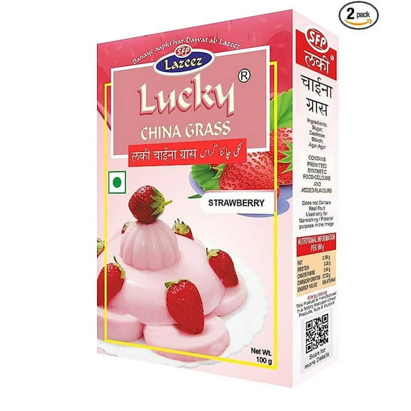 Lucky Masala China Grass (Strawberry Flavor Cold Dessert) 100g. [Pack of 5]