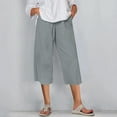 thumbnail image 2 of Wyobmus Women Capri Pants Elastic Waisted Wide Leg Summer Linen Palazzo Trousers 3/4 Breathable High Waist Loose Pants S-3X Gray, 2 of 7