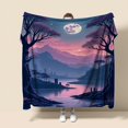 thumbnail image 2 of Serene Moonlit Landscape Flannel Blanket - Soft All-Season Small Bedspread with Night Sky Mountain & Lake Print, Pink/Purple/Purple-Pink Ombre for Camping, Travel, Bed - Cozy Gift for Adults & (Moon, 2 of 10