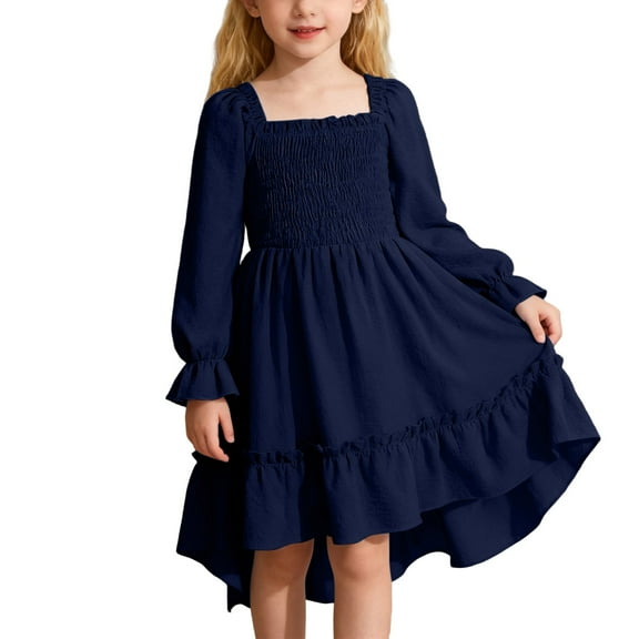 TBWNWG Summer Elegant Square Neck Flutter Sleeve Boho Dress With Ruffle Trim And Flared Hem for Toddler Girls Party,Sizes 6-7 Years