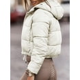 thumbnail image 3 of Liacowi Women's Crop Puffer Coat Solid Color Stand Collar Hood Zipper Quilted Waistcoat Winter Warm Padded Jacket Coat Outwear, 3 of 5