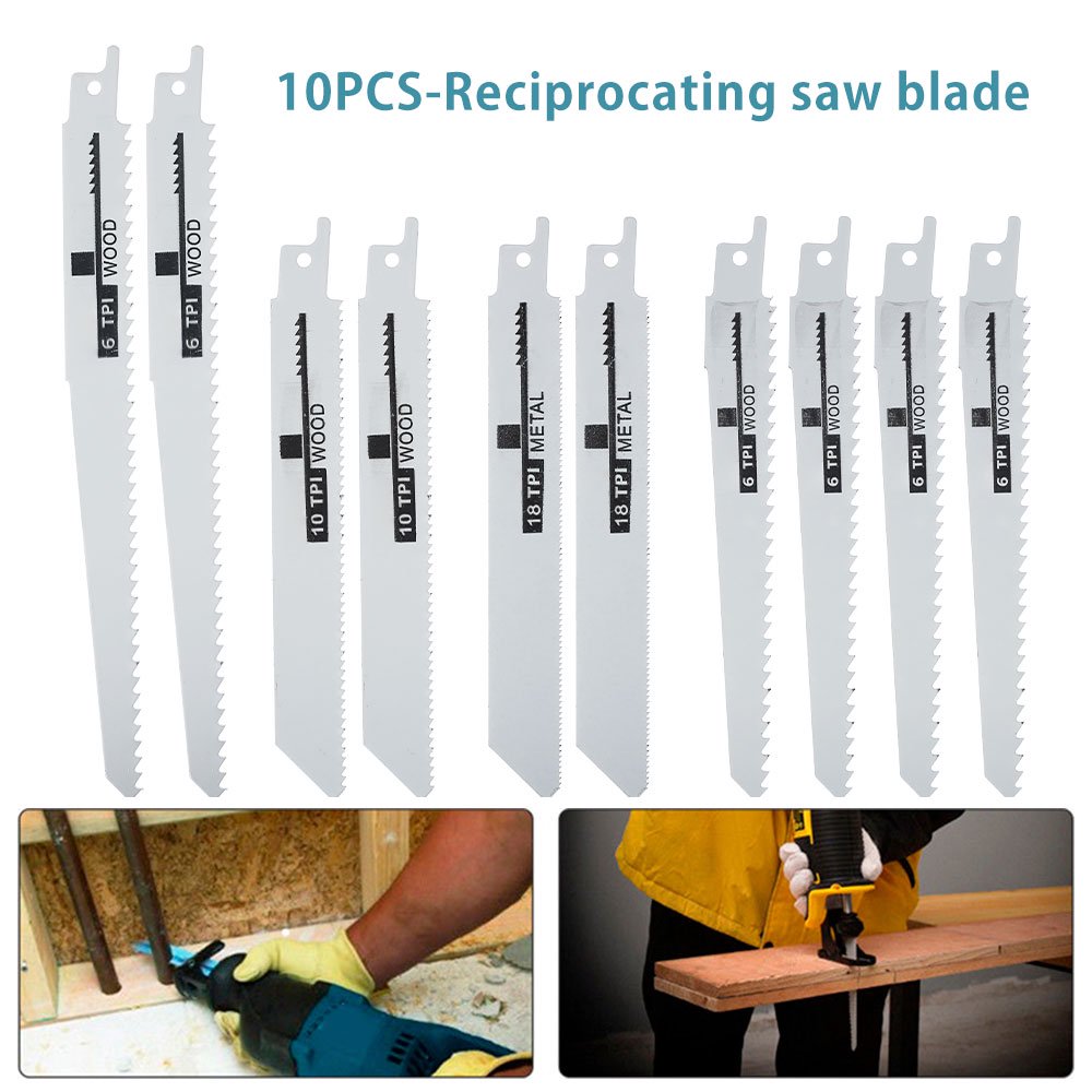 Willstar 10Pcs Wood Reciprocating Sabre Saw Blades DIY Wood Metal Plastic Cutting Power Tool for Bosch Dewalt Makita Milwaukee New