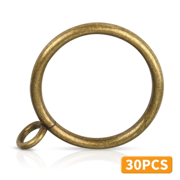 Antique Brass Curtain Rings with Eyelets - Metal Drapery Rings for Curtain Rods Up to 1.2 Inches Diameter 30 Pcs