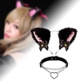 thumbnail image 3 of Juego de 2 diademas y collar de peluche para niñas Jinwen Gargantilla de cadena cintas para el pelo con orejas de gato, 3 of 8