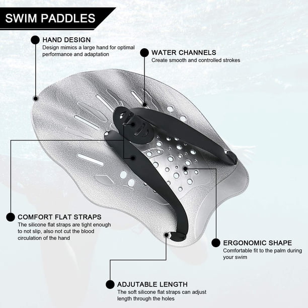 Pagaies de Natation à Main, Pagaies d'Entraînement de Natation à Main avec Sangles Réglables, Pagaies de Natation pour Femmes et Hommes Pagaies de Natation à Main, Pagaies d'Entraînement de Natation à Main avec Sangles Réglables, Pagaies de Natation pour Femmes et Hommes