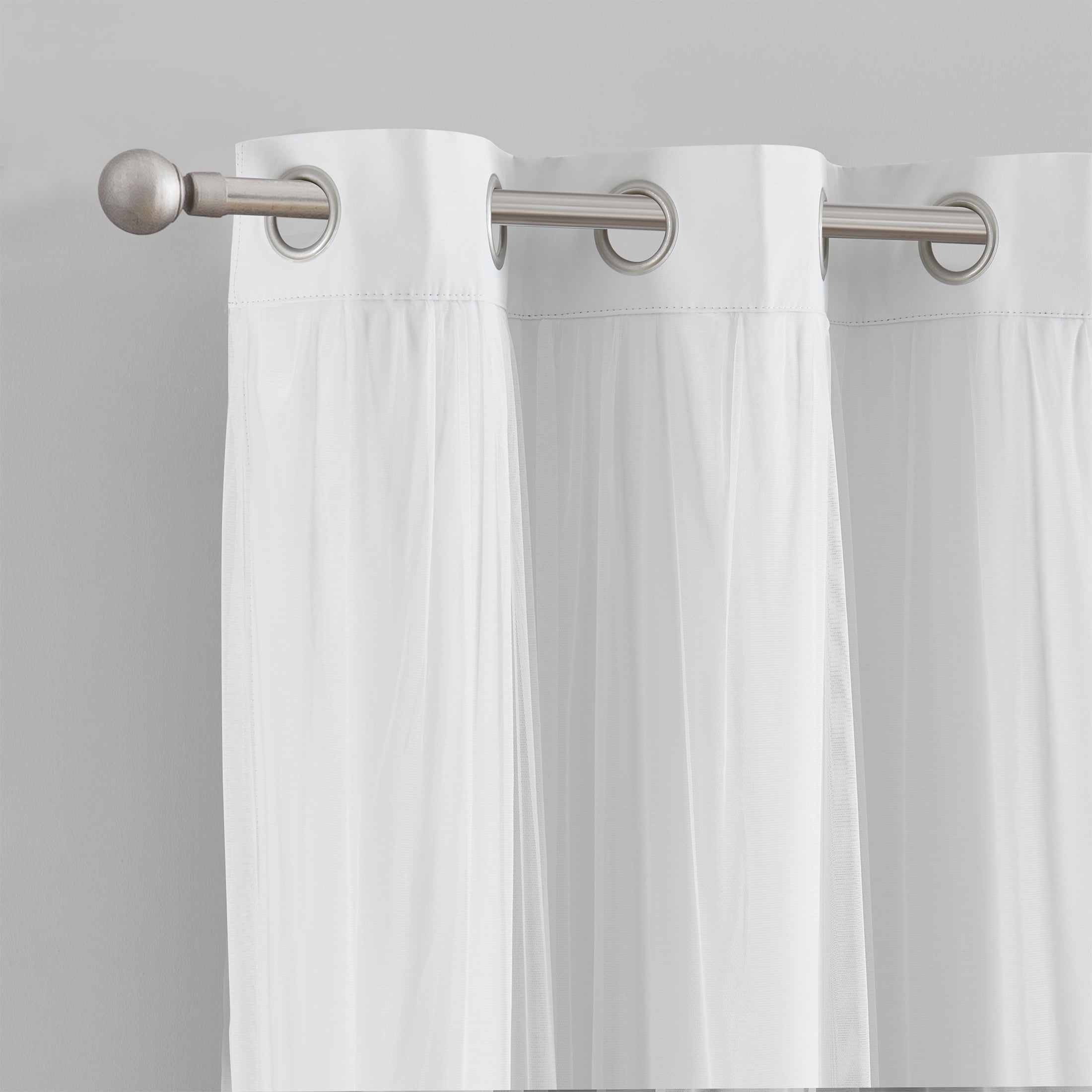 Your Zone Blackout Curtain Panel with Sheer Overlay, 1 Panel, White, 37" W x 63" L