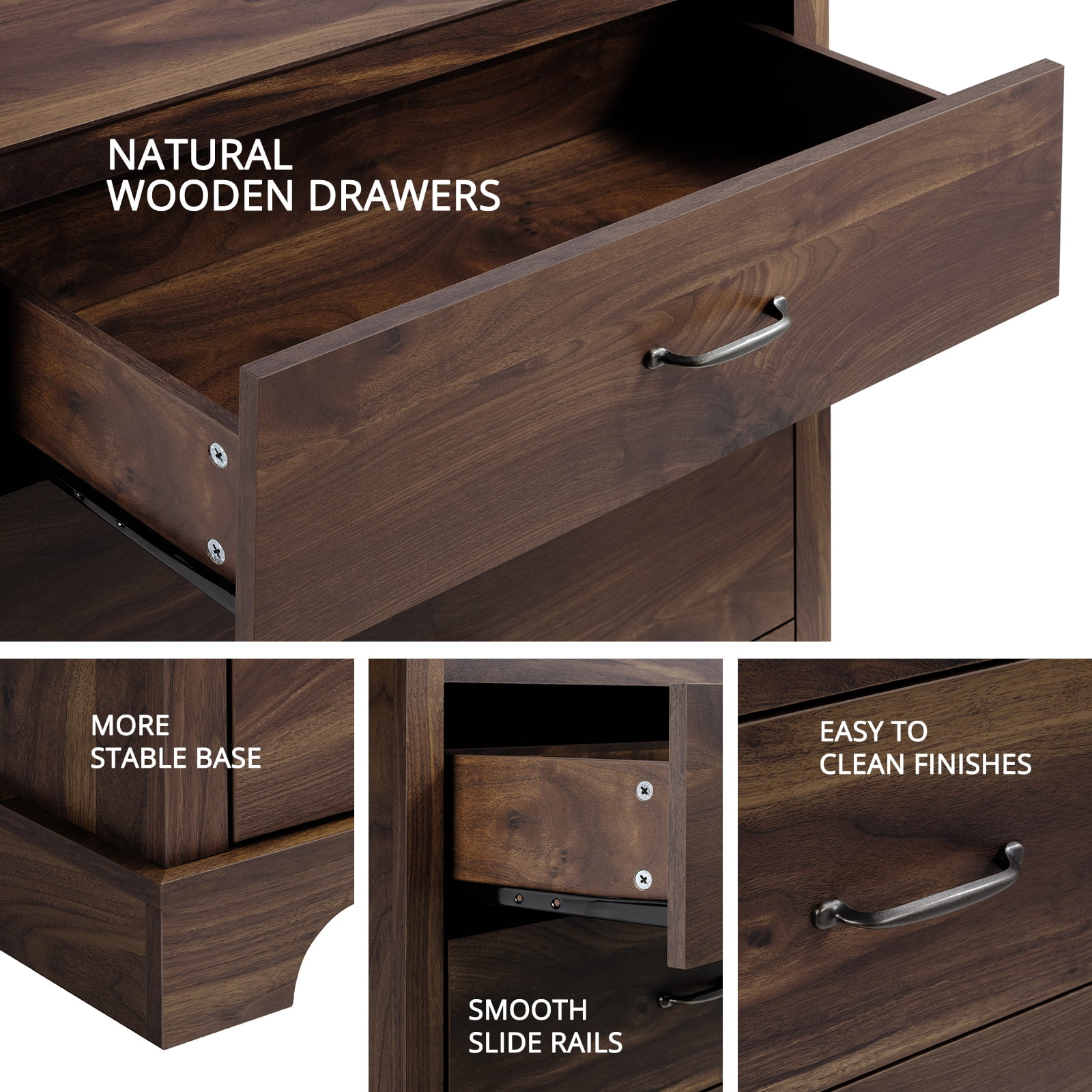 CHITOOMA 5 Drawer Dressers for Bedroom, Adult Tall Wooden Chest of Drawers, Storage Cabine for Living Room Entryway, Walnut