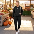 thumbnail image 4 of Dwellite Women's 2 Piece Outfits Fall Sweatsuits Oversized Hoodies Wide Leg Sweatpants Tracksuits Lounge Matching Sets Black 2XL, 4 of 7