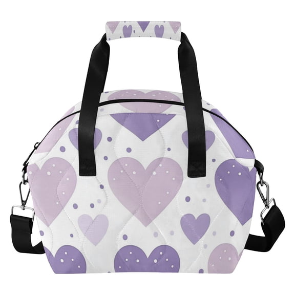 Purple Hearts Dots Insulated Lunch Bag Reusable Quilted Lunch Box Waterproof Leakproof Lunch Container