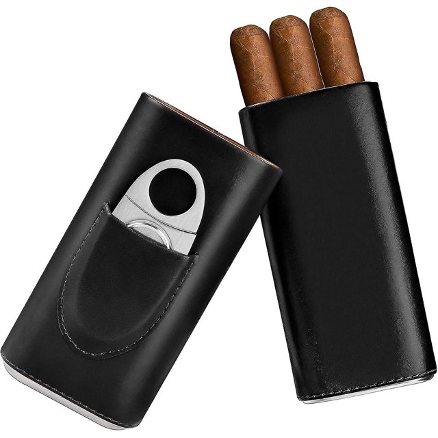 Accesorios para humidificador de puros - Estuche para puros de viaje - Caja para puros con cortador Regalo para hombres Negro-YNP