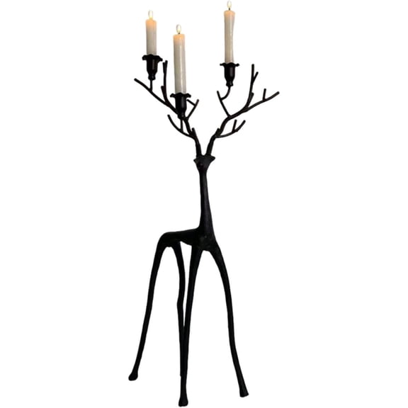 18" Black Iron Reindeer Candle Holder – Modern Metal Candle Stand for Home Decor, Reindeer Silhouette Tabletop Accent