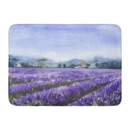 Serenity Lavender - KDAGR Blue Watercolor Painting Serenity Scene Blooming Lavender Field Nature Landscape Sketch Colorful Aromatic Doormat Floor Rug Bath Mat 23.6x15.7 inch