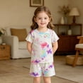 thumbnail image 4 of Mifsaly Cute Pajama Sets for Toddler Girls Floral Graphic Ribbed Knit Short Sleeve Ruffle Hem T-Shirt and Shorts Kids Summer Casual Pjs Matching Outfits, 4 of 6