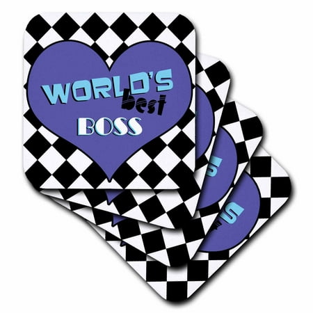 3dRose Worlds Best Boss Blue, Soft Coasters, set of