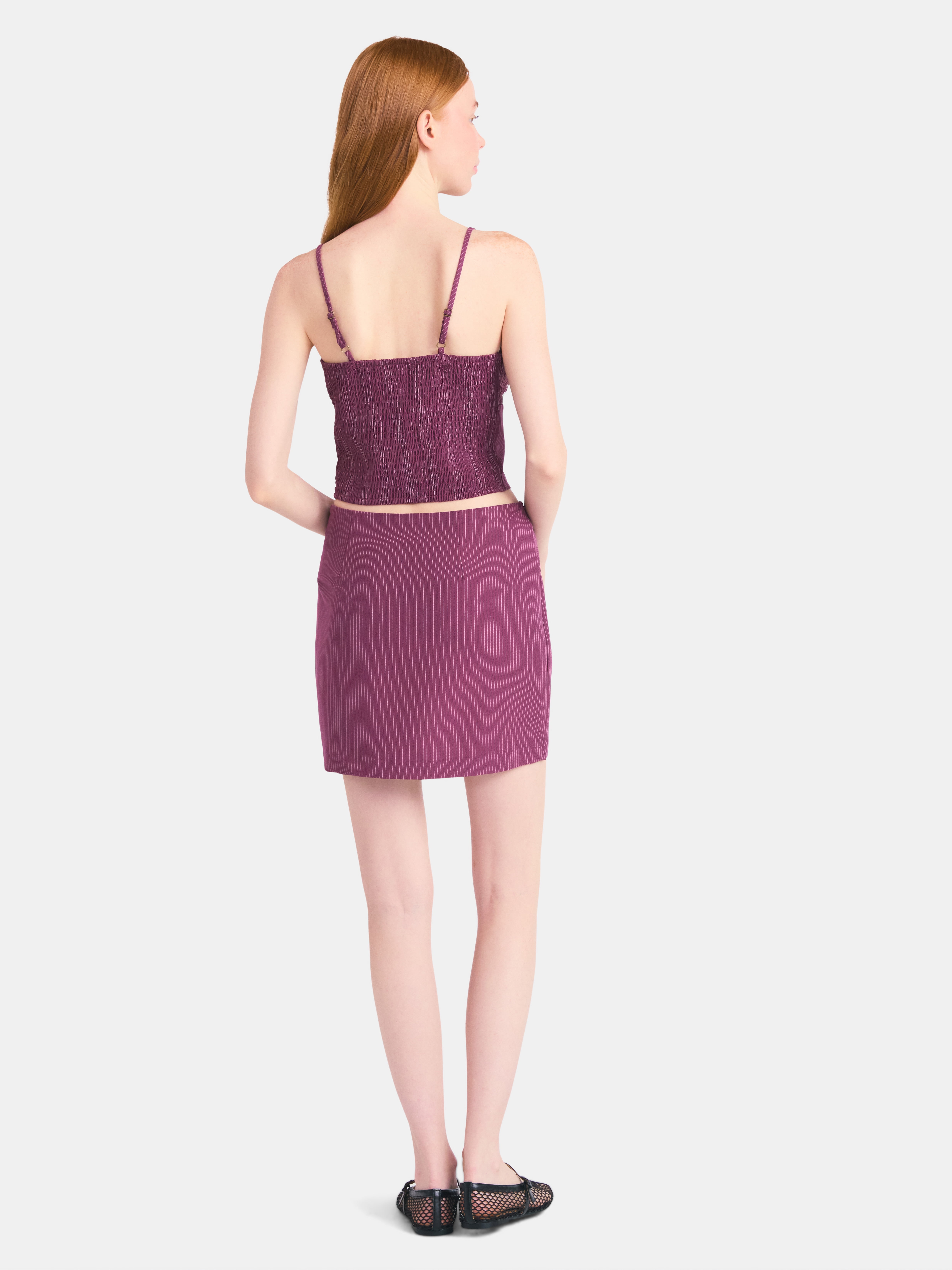 No Boundaries Woven Pinstripe Bustier Top and Mini Skirt Set