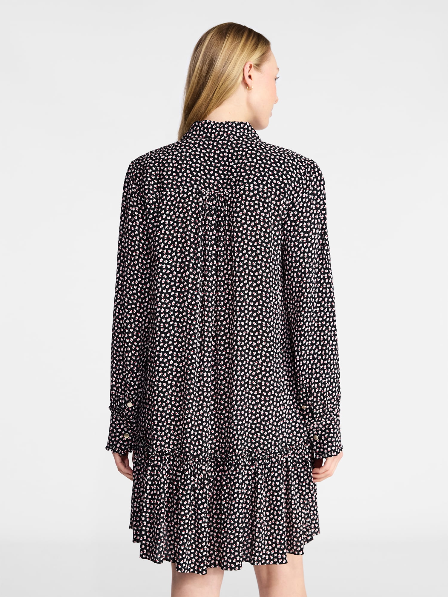 Time and Tru Women's Ruffle Mini Shirtdress, Sizes XS-XXXL
