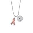 thumbnail image 2 of Delight Jewelry Silvertone Large Pink Ribbon with Crystals Silvertone Script Initial Disc - E - Charm Necklace, 20"+3", 2 of 4
