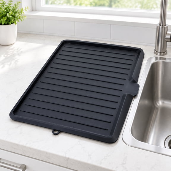 18 Inch Plastic Dish Drain Board with Side Drain for Kitchen Countertop