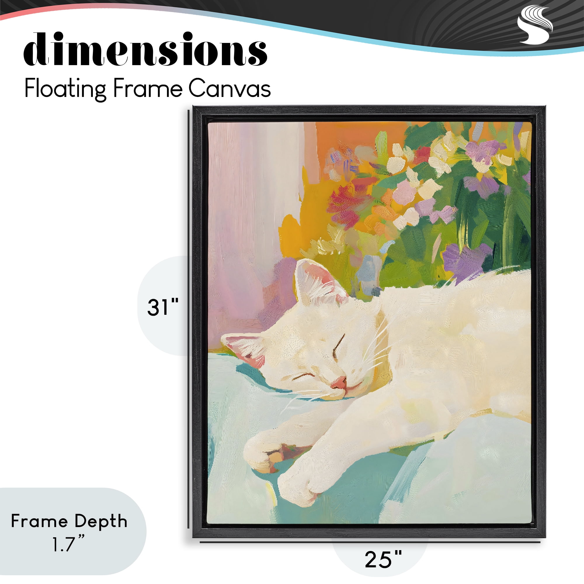 Stupell Industries Sleeping Cat with Flowers Black Framed Floater Canvas Wall Art, design by The Prints Vibe