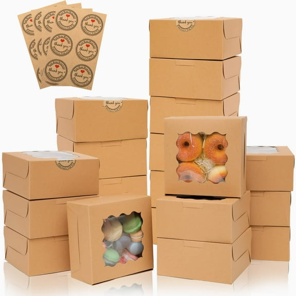24 Pack Cookie Boxes for Gift Giving – 6x6x3 Inches Bakery Boxes with Window - Cookie Containers for Treats, Desserts, Strawberries, Cupcakes, Candy, Pastry