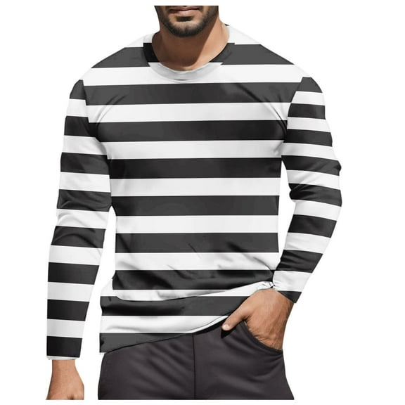CONZONE Mens T-Shirts Long Sleeve T Shirts for Men Casual Crew Neck Striped Lightweight Tees Soft Cozy Athletic Tops