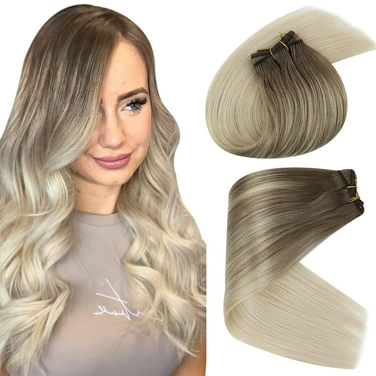 Sew in Weft Hair Extensions Human Hair 100G Balayage Ash Brown with 2 Tones  Blonde Highlights Natural Seamless Real Remy Hair Weave Bundles Invisible