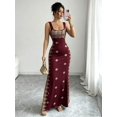 thumbnail image 5 of Red Womens Elegant Square Neck Spaghetti Strap Backless Slit Hem Fitted Maxi Dress With Gold Embroidery, 5 of 7