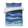 thumbnail image 2 of Navy Blue Ombre Full Size Down Alternative Comforter, Lightweight Comforter Quilt Bedding Set with Pillow Shams Modern Moire Abstract Art Luxury All Seasons Bed Comforter Duvet Insert 78"x90", 2 of 7