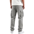 thumbnail image 6 of Men's Heavyweight Cargo Sweatpants Fleece Joggers with Pockets Elastic Waist Casual Athletic Lounge Pants Light Gray 3XL, 6 of 8