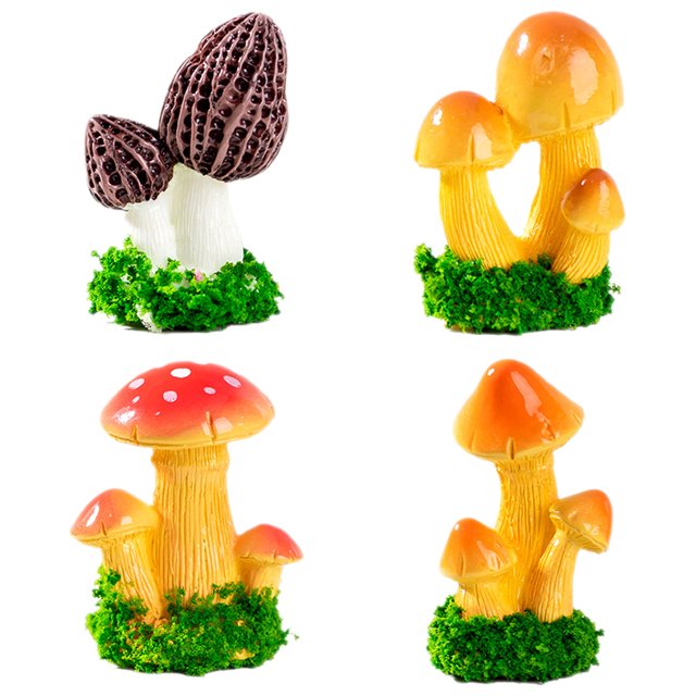4 minihongos de jardín de resina para decoración, micropaisaje de hongos, adorno de hongos