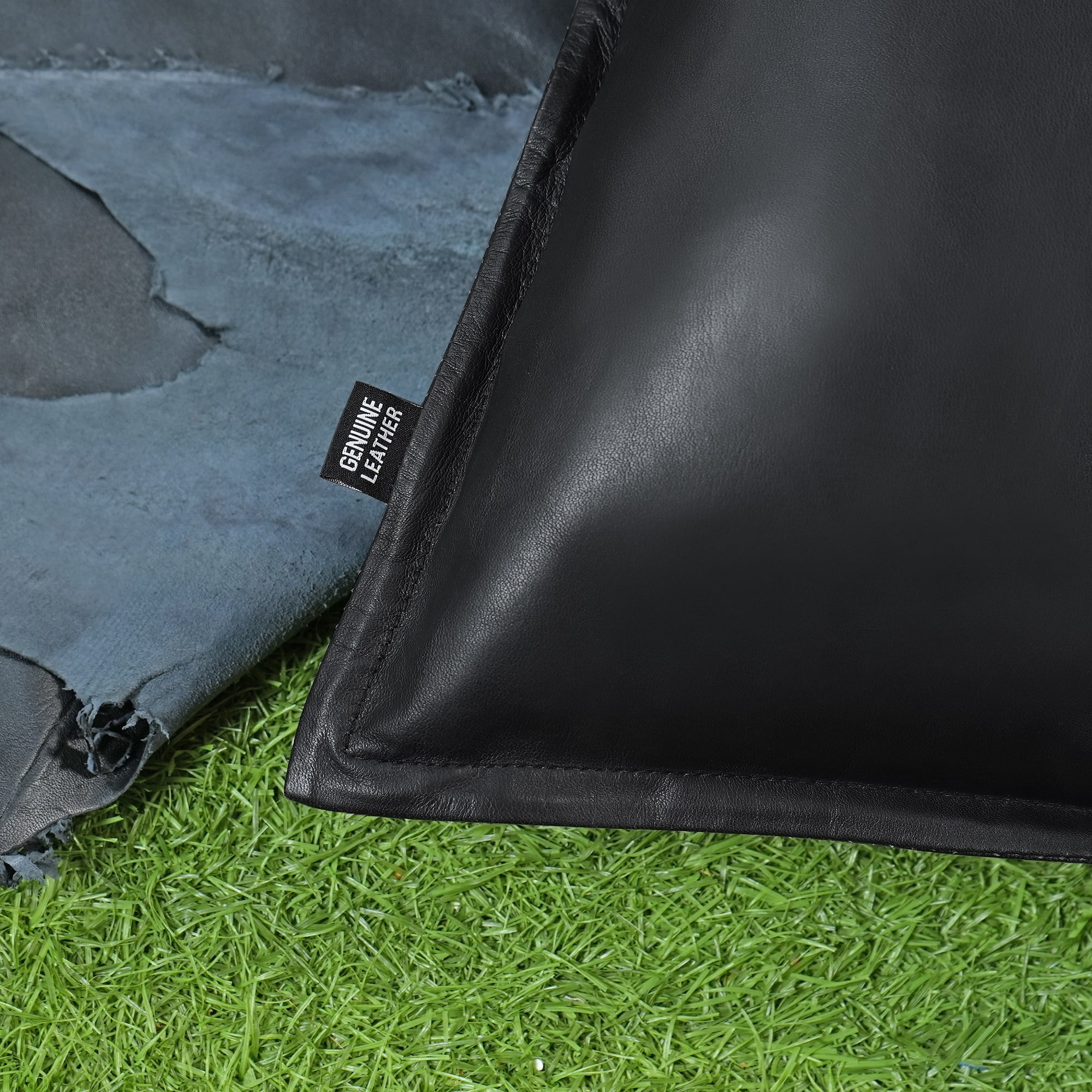 Lambskin Leather Pillow Cover, Sofa Cushion Case, Home Decor Style for Living Room & Bedroom, Black Box, 14x14