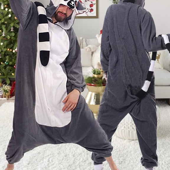 Shadoumai Onesie for Adult Hooded Pajamas with Tail Polar Animal Onesie with Button Closure Cute & Thermal Outfits for Christmas