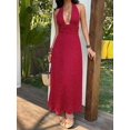 thumbnail image 3 of Womens Red Polka Dot Halter Neck Backless Maxi Dress Deep V-Neck Bodycon, 3 of 4