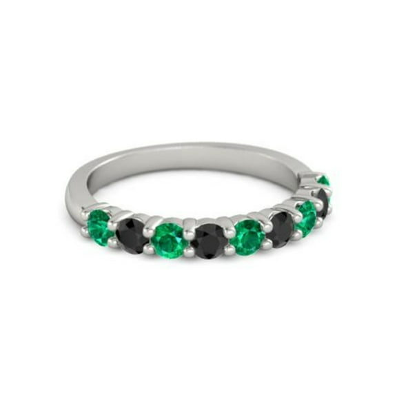925 Sterling Silver Round 2.50 MM Emerald Black Spinel Half Eternity Women Ring Size US- 4