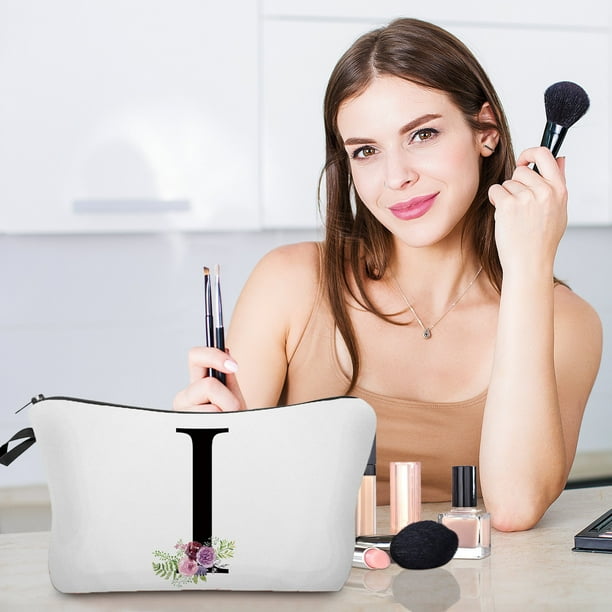 Fiudx Bolsa de Maquillaje Floral, Neceser con Letras Personalizadas, Elegante Organizador de Viaje, Regalo Ideal para Mujeres, Uso Diario, Ideal para Amigas y Damas de Honor.