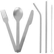 1 Set Stainless Steel Serving Utensils Buffet Serving Fork Spoon Straws Utensil Set for Restaurant